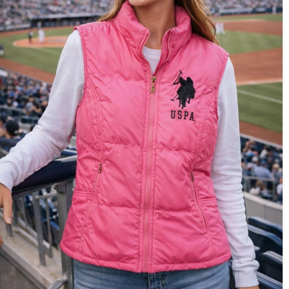 U.S. Polo Assn Pink Puffy Polyester Vest Women's Medium